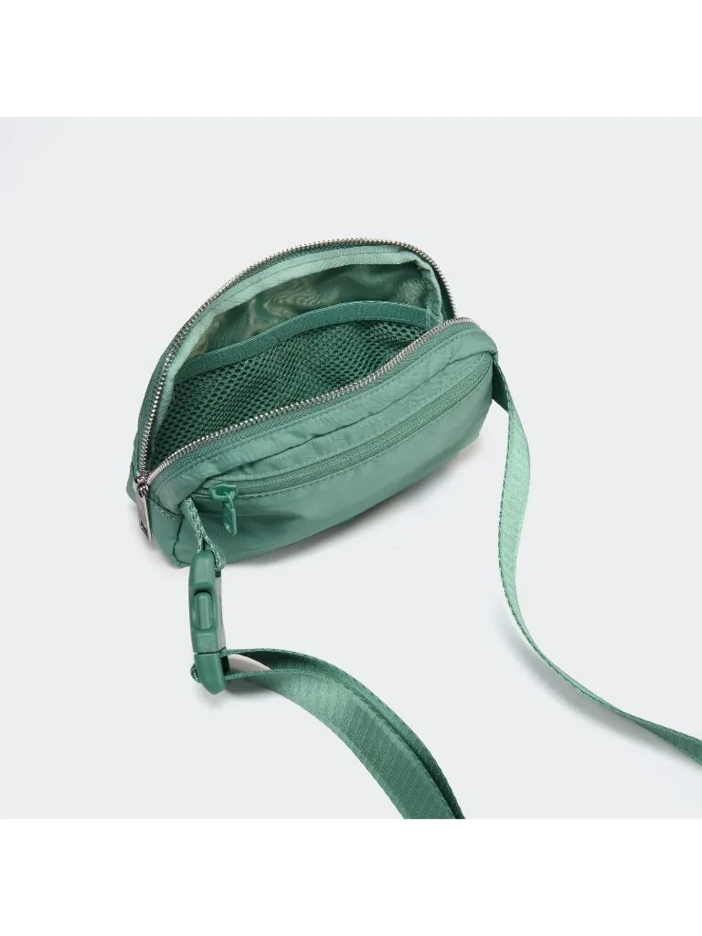 Men's Eucalyptus Green Crossbody Belt Bag Wide Zipper Adjustable Strap 3-Pockets